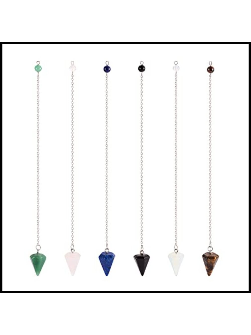 Crystal Pendulum Set 6pc Gemstone Dowsing Pendants for Divination Jewelry Making